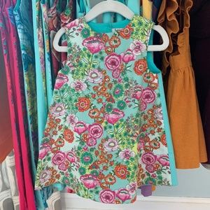 Flower A-line dress for Girls in Turquoise, button closure in back.